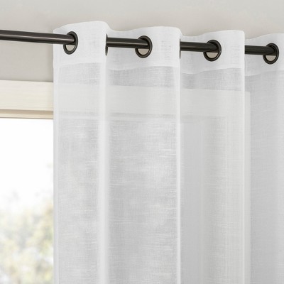 Archaeo Light Filtering Slub Textured Linen Blend Black Grommet Top Curtain Panel