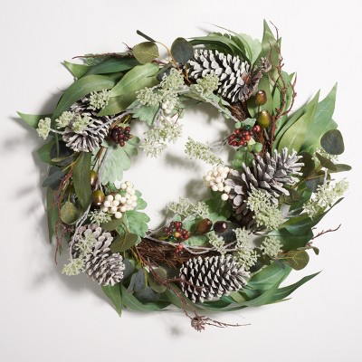 Faux 24" Eucalyptus & Berries Wreath W/ Pine Cones - Multicolored - Safavieh