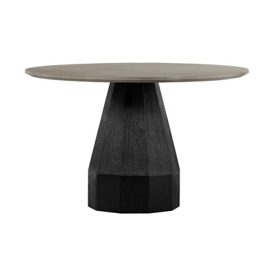 Round Revival Concrete/Oak Dining Table Gray - Armen Living: Tapered Black Brushed Oak Base, Seats 4