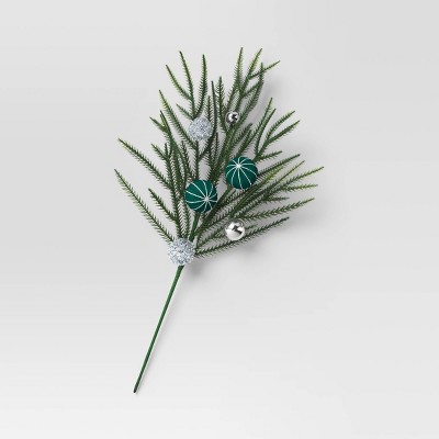 4ct Christmas Greenery Picks Green/Silver Decorative Balls - Wondershop™