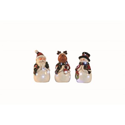 Transpac Ceramic Light Up Holiday Figurine Set of 3 Christmas Home Decorations for Festive Decor