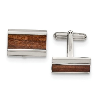 Black Bow Jewelry Men's Stainless Steel and Wood Inlay Rectangular Cuff Links
