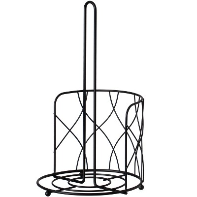 Basicwise Freestanding Black Iron Towel Paper Holder Stand Roll Dispenser with Frame for Kitchen