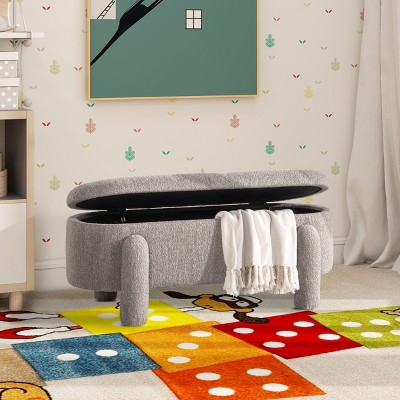 NicBex 49" Storage Bench End of Bed Bench Oval Fully Upholstered Storage Bench for Bedroom and Entryway