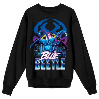 Blue Beetle Superhero & Logo Crew Neck Long Sleeve Black Adult Sweatshirt