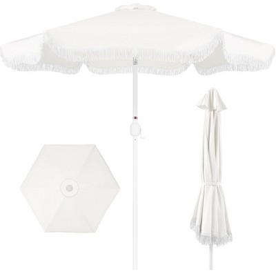 Best Choice 9ft Fringe Market Umbrella – Boho Patio Sunshade w/ Tilt, UPF50+, Steel Pole for Table, Pool, Deck