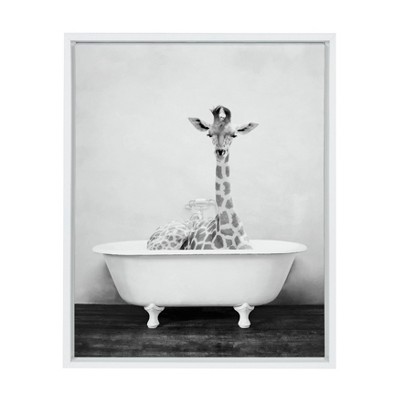 18" x 24" Sylvie Giraffe 2 in The Tub Framed Canvas by Amy Peterson - Kate & Laurel All Things Decor