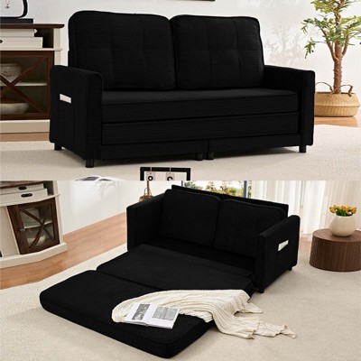 Mjkone 3-in-1 Convertible Futon Sofa Bed, Foldable Tufted Loveseat Sleeper Sofa with Side Pockets,Space-Saving