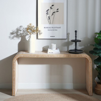 KIGFTSOD 59in Curved Waterfall Console Table with Wood Beads - Entrance Table for Entryway, Hallway, Living Room, Office