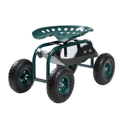 VEVOR  Rolling Garden Cart with Swivel Seat, Heavy Duty Garden Seat with Storage Basket & Tool Tray, 300 lbs Weight Capacity, Green