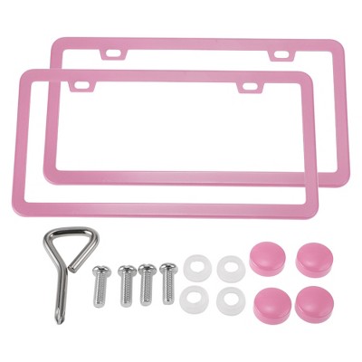 Unique Bargains Stainless Steel Car License Bracket with Screws Caps 2 Square Hole Narrow Frame