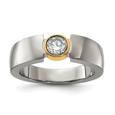Black Bow Jewelry 6.5mm Titanium, Gold Tone Plated & CZ Tapered Fit Ring