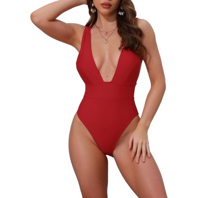 INSPIRE CHIC Women's Deep V Plunge Monokini Backless Bikini Set, Wide Strap Slimming Swimwear Bathing Suit 1 Set