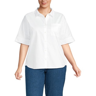 Lands' End Women's Cooling Elbow Sleeve Button Front Shirt