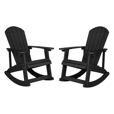 Flash Furniture Savannah All-Weather Poly Resin Wood Adirondack Rocking Chair with Rust Resistant Stainless Steel Hardware - Set of 2