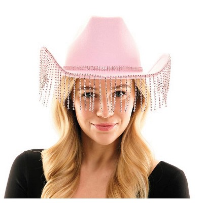 Morris Costumes Pink Cowboy Hat with Rhinestone Fringe Halloween Costume Headwear - Pink One Size