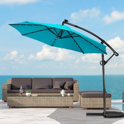 Costway 10FT Patio Offset Umbrella Solar Powered LED 360degrees Rotation Aluminum Beige/Blue/Turquoise/Navy/Orange/Burgundy/Gray