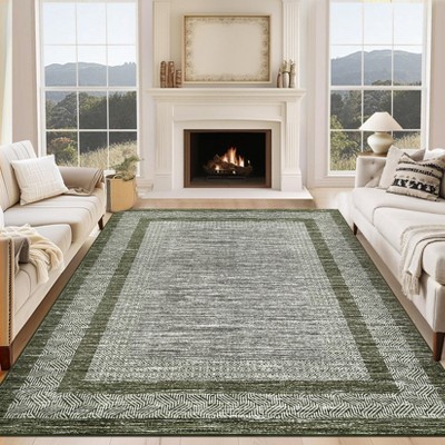 Modern Geometric Area Rug Bordered Rugs for Living Room Bedroom Indoor Soft Low Pile Non-Slip Rug