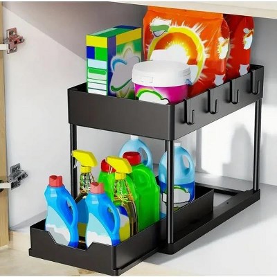 Racxily 2 Tier Pull Out Slide Shelf Organizer for Under Sink Cabinets in Kitchen