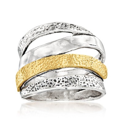 Ross-Simons Two-Tone Sterling Silver Textured and Polished Multi-Row Ring