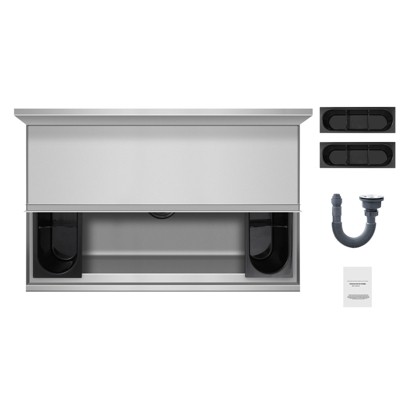 VEVOR Commercial Ice Bin, 95.3 L Underbar Ice Bin, 35.9 x 19 x 37 in Stainless Steel Ice Chest with Sliding Lid, Bottle Holders, Silver