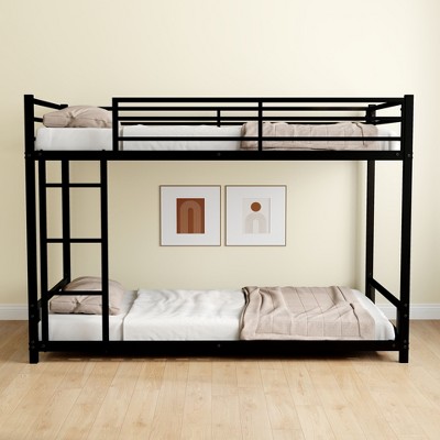Kumasinova Floor Bunk Bed Twin Size,Sturdy Metal Bunk Beds with Ladder&Guardrails,Heavy Duty Bunkbeds for Teens&Adults,Noise-Reduced,400lbsMax
