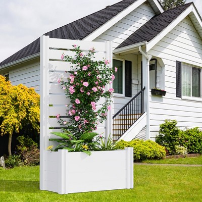 Lirago 33"Dx18"L x61"H PVC Planter Box privacy screen Garden Bed with Trellis and Wheels White