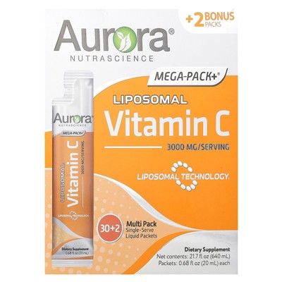 Aurora Nutrascience Mega-Pack+ Liposomal Vitamin C, 3,000 mg, 32 Packs, 0.68 fl oz (20 ml) Each