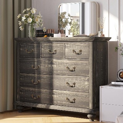 9 Drawers Dresser for Bedroom, Wooden Chest of Drawer with Large Drawers & Metal Handles