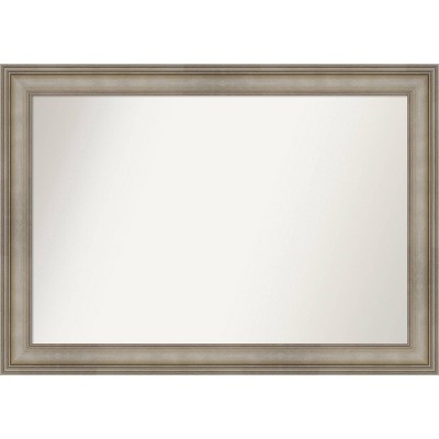 42" x 30" Non-Beveled Mezzanine Antique Narrow Wood Bathroom Wall Mirror Silver - Amanti Art