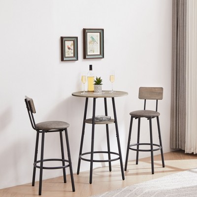 Kumasinova 24" Round PU Leather Bar Stools Set with Bar Table,Set of 3,Modern Minimalist Counter Set with Steel Legs,200/350lbs Max