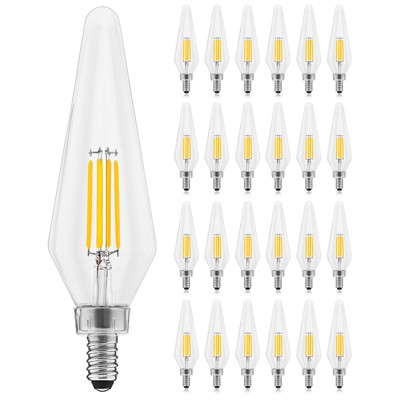 Luxrite E12 Candelabra LED Light Bulb 4.5W=60W Equivalent, 2700K Warm White, Dimmable 500 Lumens, HX10.5 Glass, UL Certified 24 Pack