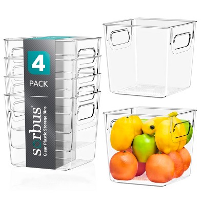 Sorbus Small Clear Storage Bins with Handles  - for Kitchen, Cabinet Organizer, Pantry & Refrigerator