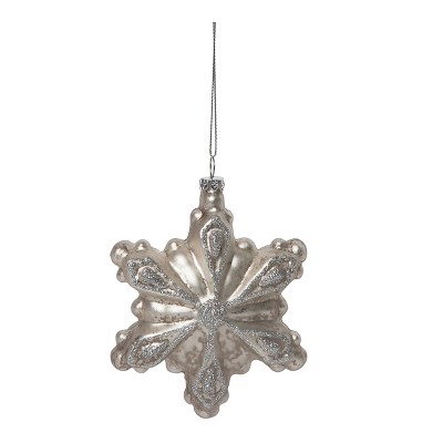 Transpac 4.5 in White Christmas Antique Style Glass Tree Snowflake Ornament for Holiday Decor