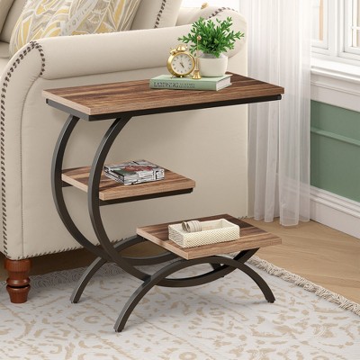 MAYEERTY Solid Wood End Table, 2-Tier Sofa Side Table with Storage Shelf