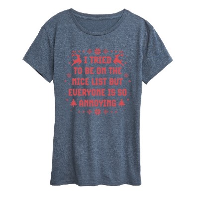 Women's - Instant Message - Tried To Nice List Short Sleeve Graphic T-Shirt