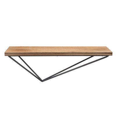 Wall Mount Floating Shelf with Diamond Shaped Iron Bracket Brown - Danya B.: Modern Pine Wood, Metal Frame