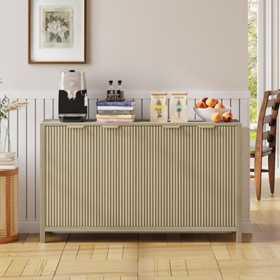 55 Inch Fluted Buffet Cabinet, Large Sideboard Modern Credenza with 4 Doors, Adjustable Shelves, Console Table for Living Room Kitchen Entryway