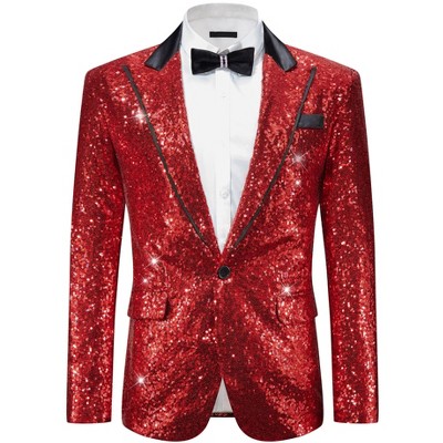 Lars Amadeus Men's Peak Lapel Disco Prom Wedding Party Tuxedo Sequin Blazer