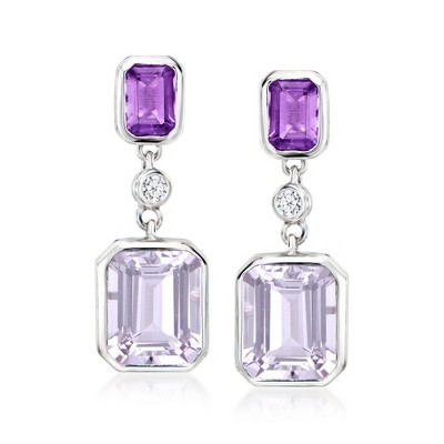Ross-Simons 10.00 ct. t.w. Tonal Amethyst and .12 ct. t.w. Lab-Grown Diamond Drop Earrings in Sterling Silver