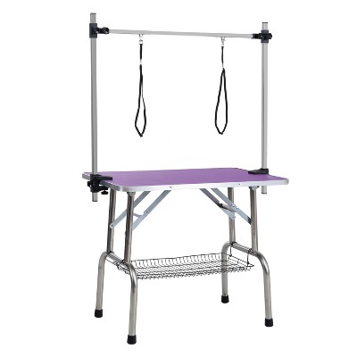 APRILSOUL 36"Folding Dog Grooming Table, Stainless Steel Frame, Rubber Mat, Adjustable Arm & Clamps ,For Dogs & Cats