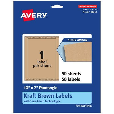 Avery Kraft Brown Rectangle Labels with Sure Feed, 10" x 7"