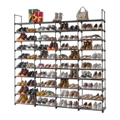 Karl Home 10-Tier Black Iron Pipe&Plastic 65.75in. W Shoe Rack