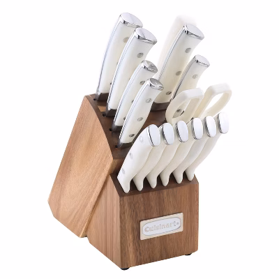 Cuisinart Classic 15pc White Triple Rivet Knife Block Set - C77WTR-15P2: High Carbon Stainless Steel, Ergonomic Handle