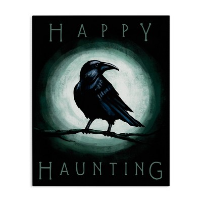 Stupell Industries Happy Hauntings Phrase Black Crow Perched Festive Halloween Canvas Art