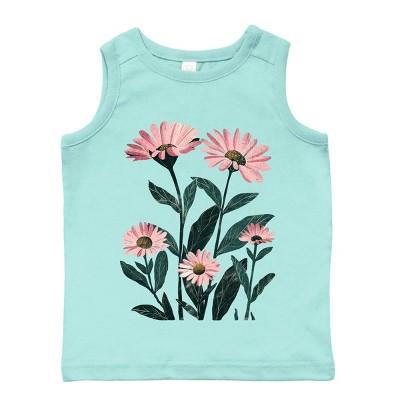 The Juniper Shop Pink Daisies Watercolor Toddler Tank - 5/6T - Seafoam