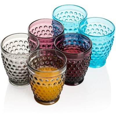 Slickblue Hobnail Tumbler Glass Set of 6, 10.25 oz & 13 oz, Clear & Mutlicolor Options