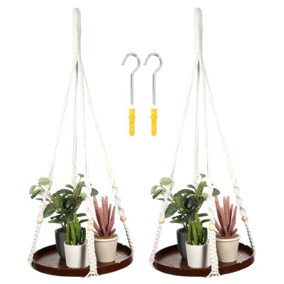 Unique Bargains Macrame Wooden Indoor Hanging Plant Shelf 2 Pcs