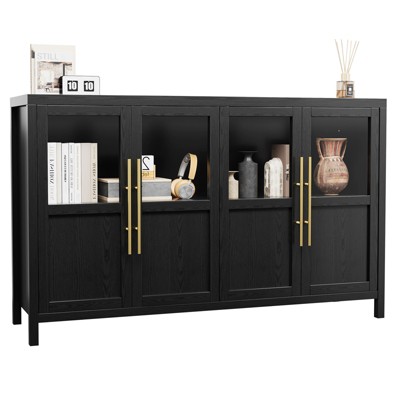 Sideboard Buffet Cabinet with Glass Doors, Large Buffet Cabinet with Storage, Modern Farmhouse Storage Cabinet Table for Kitchen Dining Room
