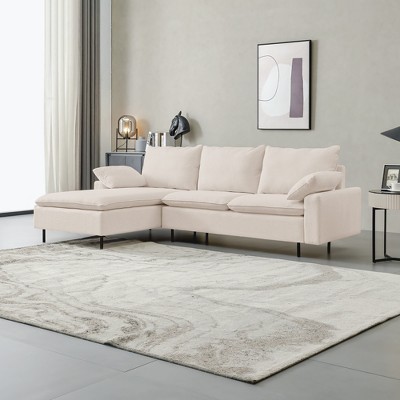 128.3"/100" Linen Upholstered Sectional Sofa with Lounge Chair, Modular Sofa with Pillows, Beige 4A - ModernLuxe